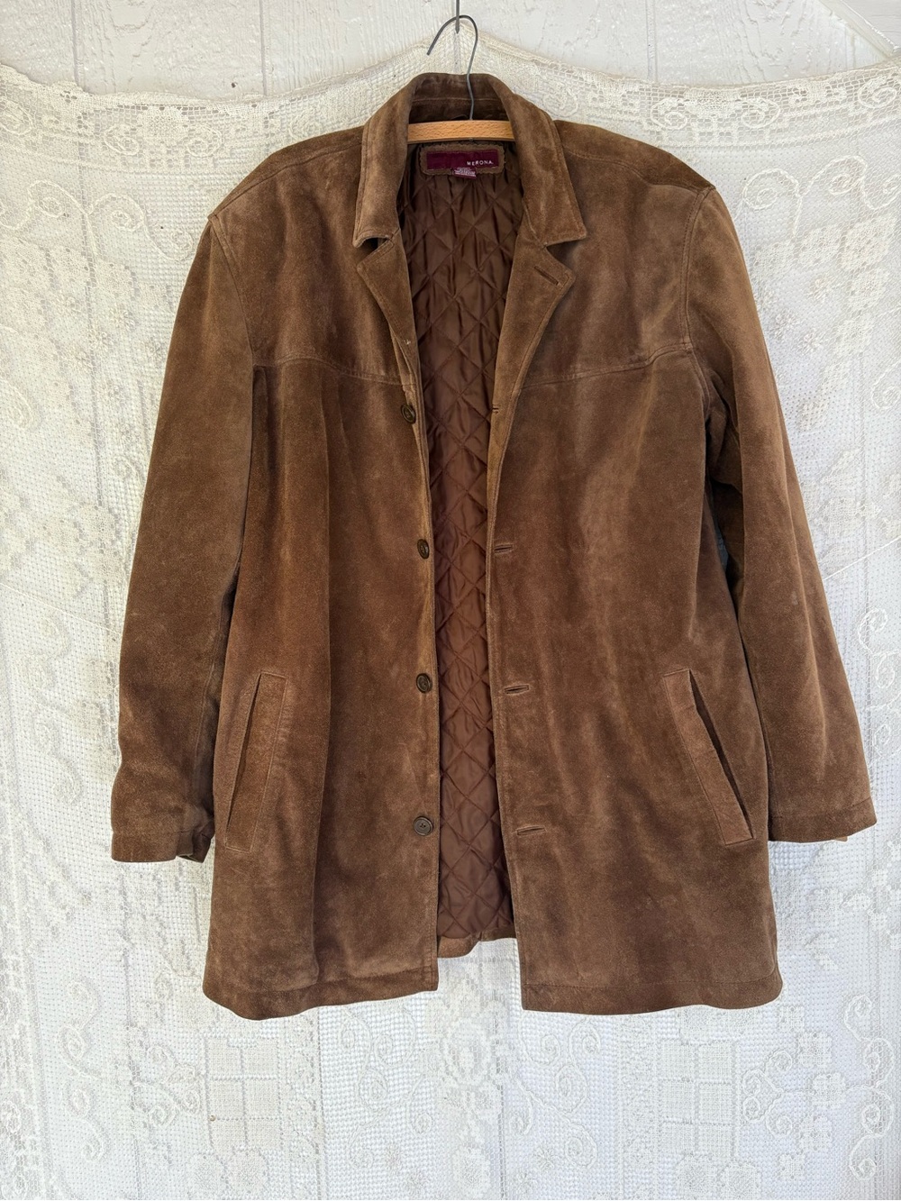 Merona Brown Suede Quilted-Liner Jacket Women’s Medium Heavy Very Nice